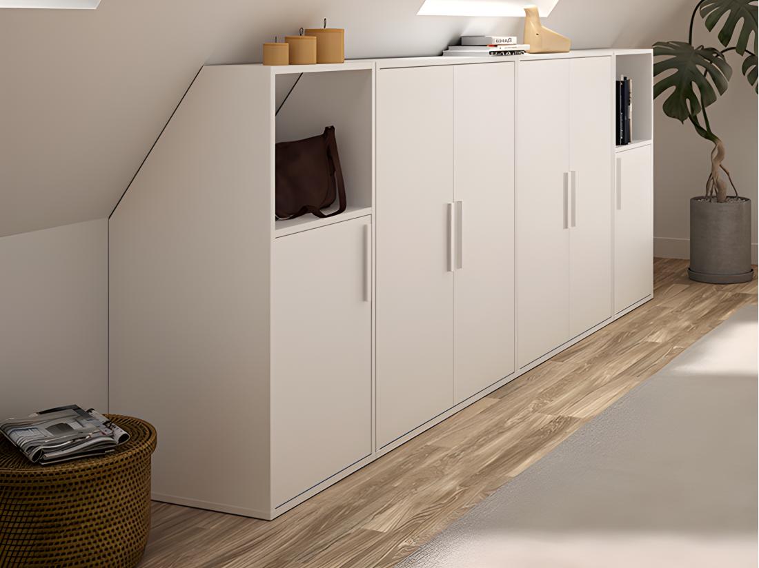 vente unique Meuble sous pente 6 portes et 2 niches - Blanc - ADEZIO