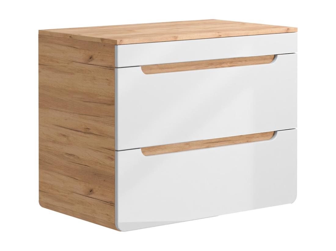 Vente Unique Meuble Sous Vasque Suspendu Avec Planche - 80 Cm - Naturel Clair Et Blanc - ARUBA