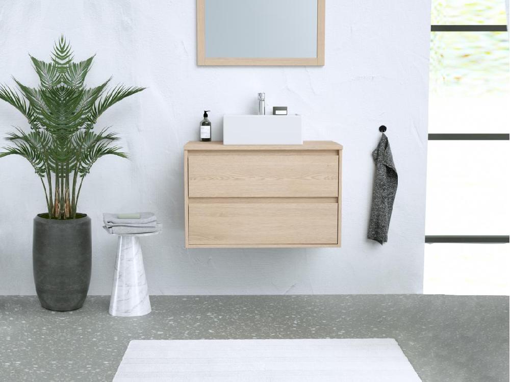 vente unique Meuble sous vasque suspendu avec planche - Placage chêne - 80 cm - MILIPAM