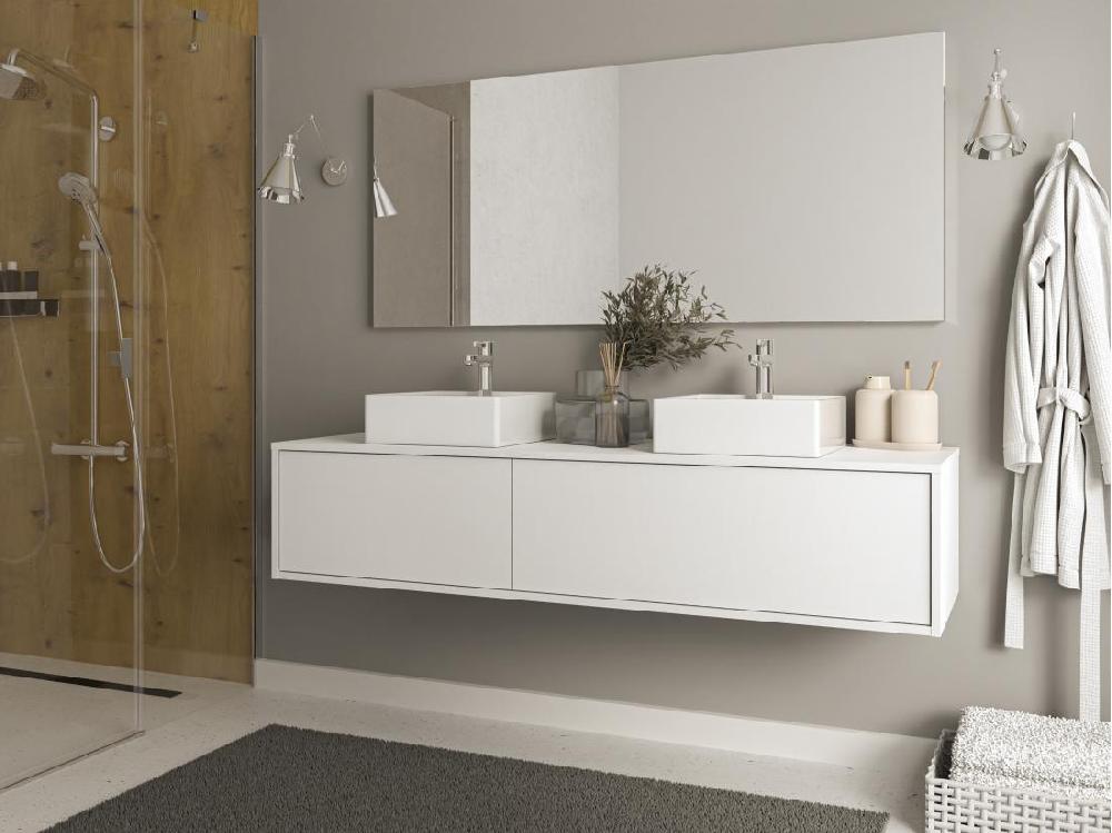 vente unique Meuble sous vasque suspendu - Coloris blanc - L150 cm - ISAURE II