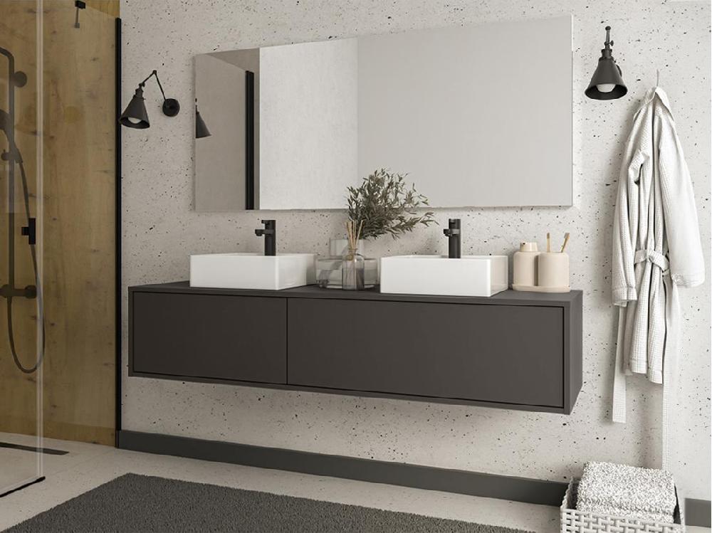 vente unique Meuble sous vasque suspendu - Coloris gris anthracite - L150 cm - ISAURE II