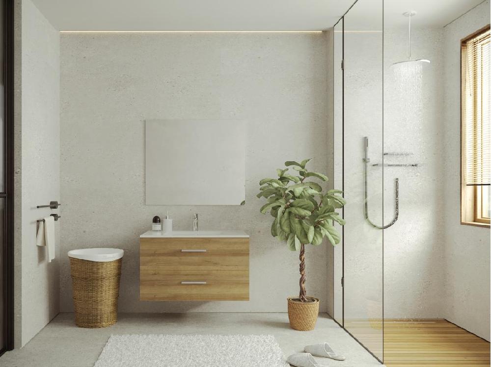 vente unique Meuble sous vasque suspendu - Coloris naturel clair - 80 cm - KAYLA