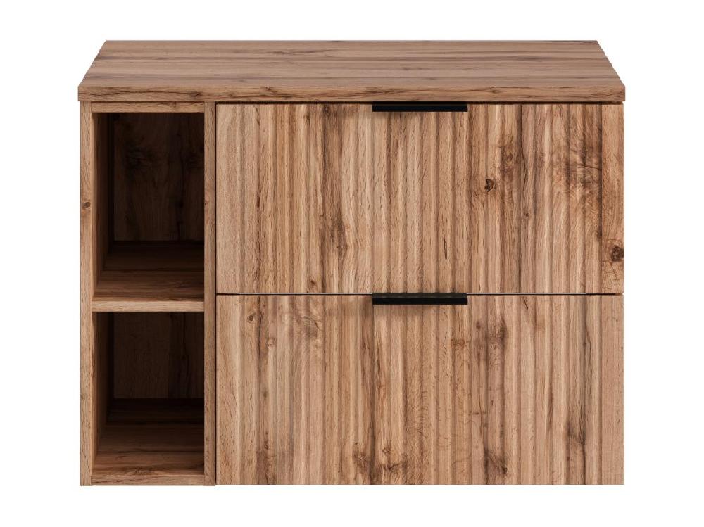 Vente Unique Meuble Sous Vasque Suspendu Strié Avec Niches - Naturel Clair - L80 Cm - ZEVARA