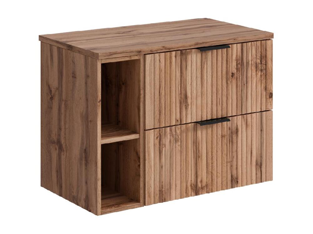 Vente Unique Meuble Sous Vasque Suspendu Strié Avec Niches - Naturel Clair - L80 Cm - ZEVARA