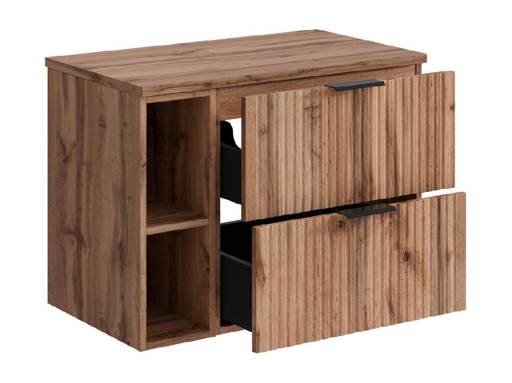 Vente Unique Meuble Sous Vasque Suspendu Strié Avec Niches - Naturel Clair - L80 Cm - ZEVARA