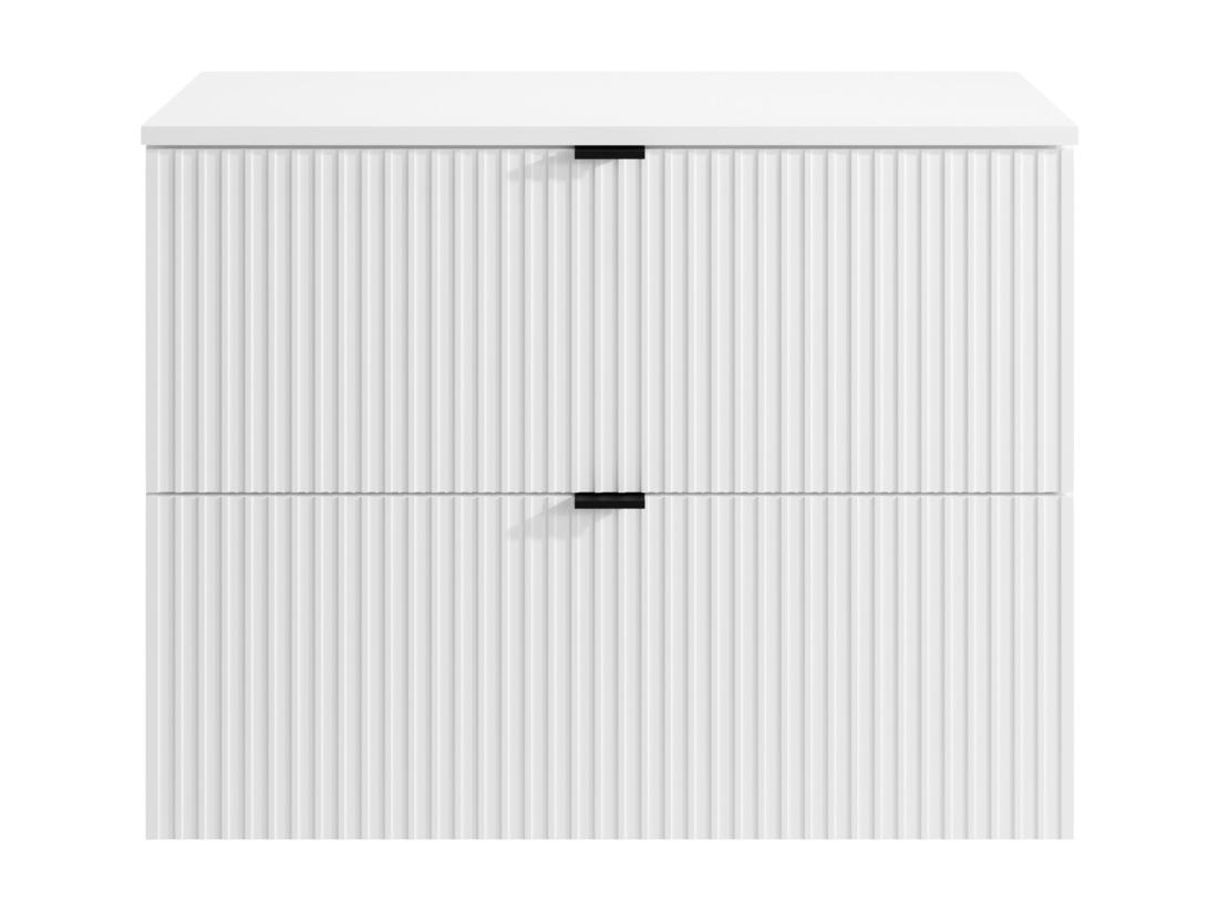 Vente Unique Meuble Sous Vasque Suspendu Strié Avec Planche - Blanc Mat - 80 Cm - ZEVINI