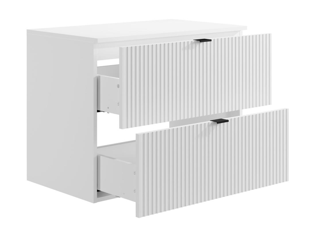 Vente Unique Meuble Sous Vasque Suspendu Strié Avec Planche - Blanc Mat - 80 Cm - ZEVINI