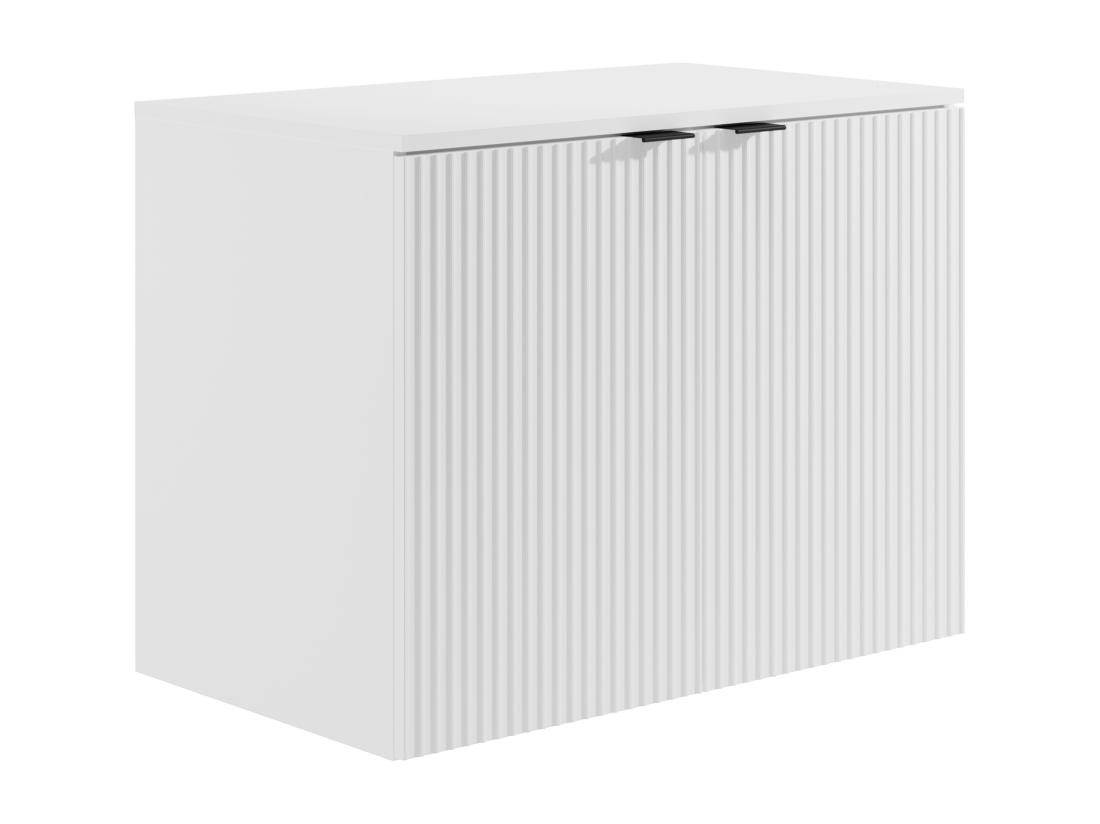 Vente Unique Meuble Sous Vasque Suspendu Strié Avec Planche - Blanc - 80 Cm - PARMIZA