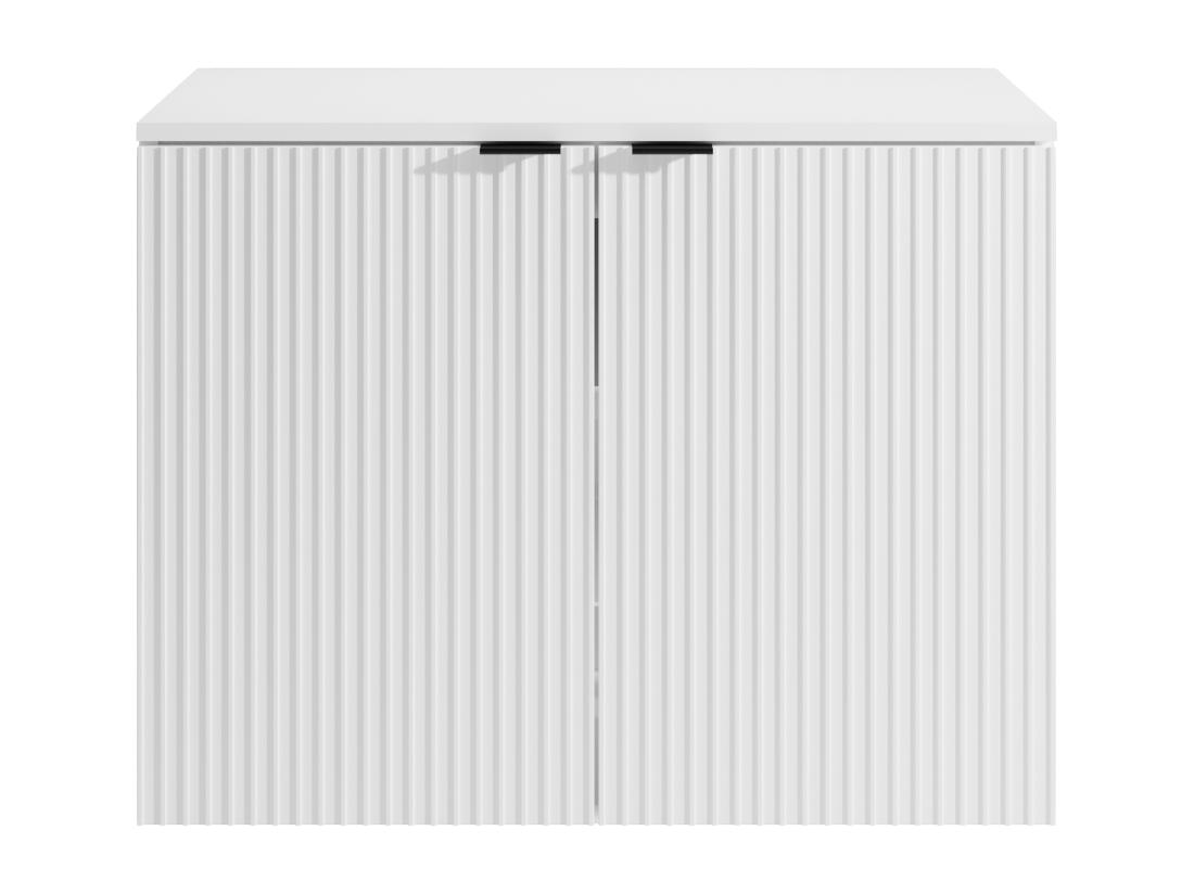 Vente Unique Meuble Sous Vasque Suspendu Strié Avec Planche - Blanc - 80 Cm - PARMIZA