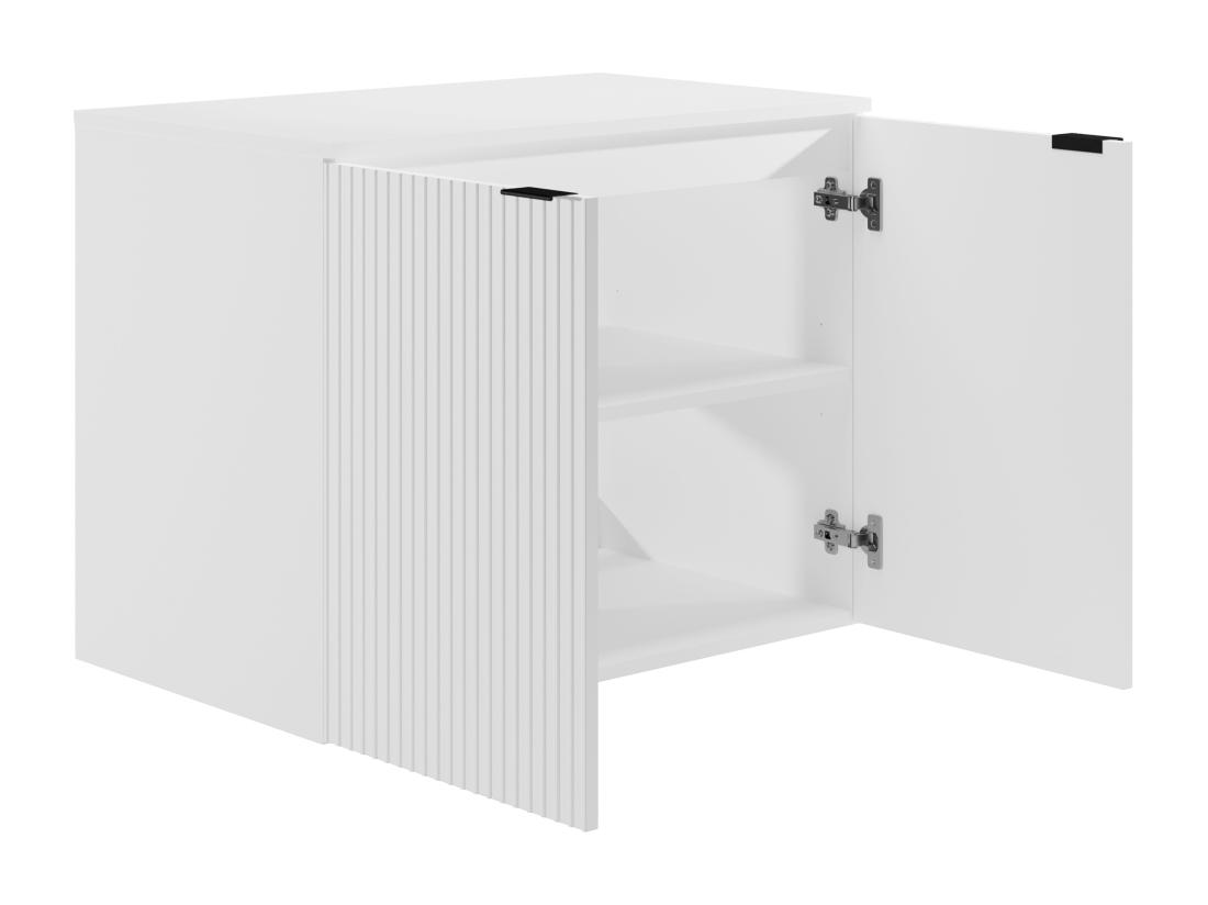 Vente Unique Meuble Sous Vasque Suspendu Strié Avec Planche - Blanc - 80 Cm - PARMIZA