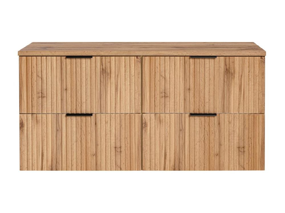 Vente Unique Meuble Sous Vasque Suspendu Strié Avec Planche - Naturel Clair - L120 Cm - ZEVARA