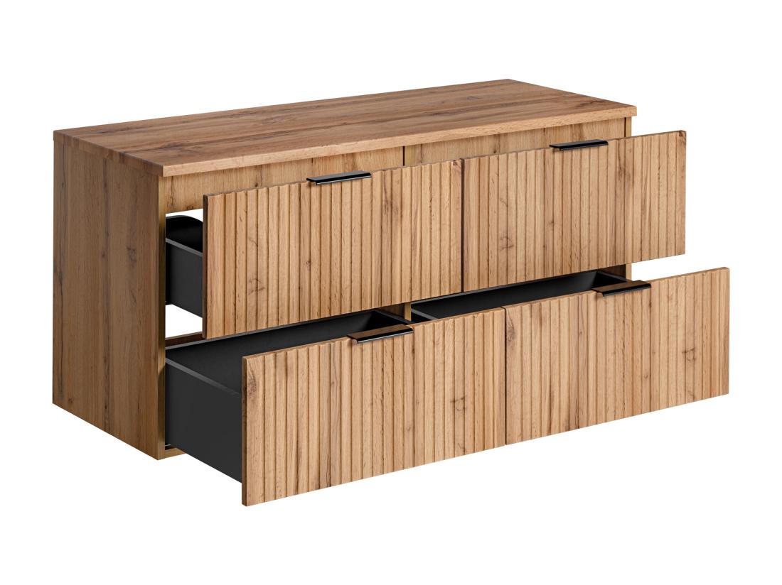 Vente Unique Meuble Sous Vasque Suspendu Strié Avec Planche - Naturel Clair - L120 Cm - ZEVARA