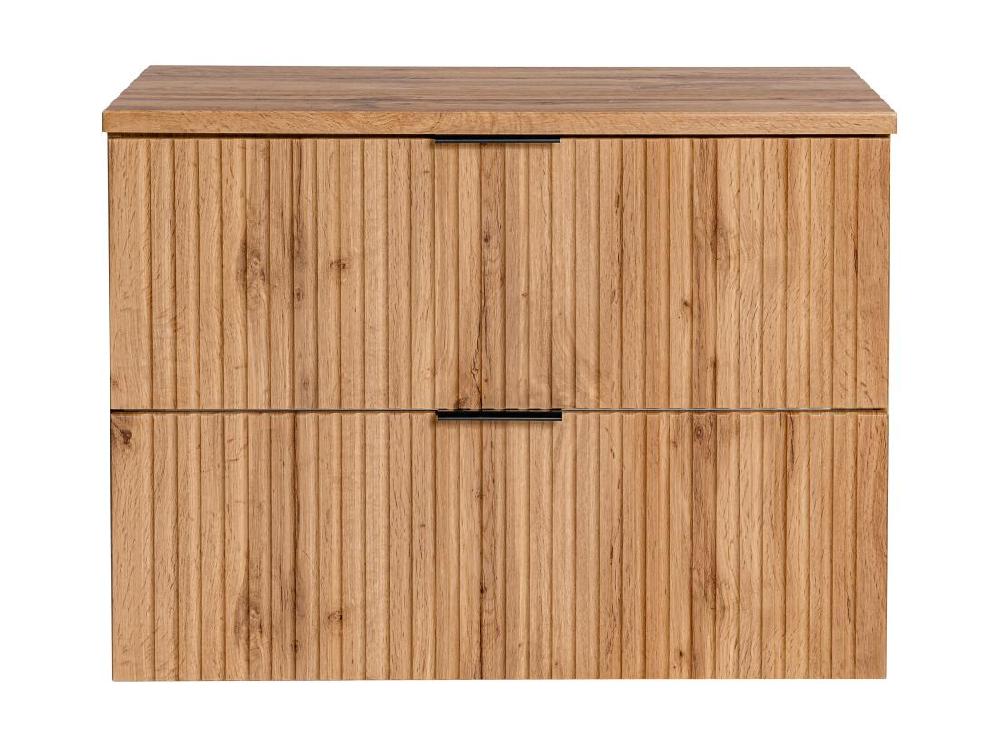 Vente Unique Meuble Sous Vasque Suspendu Strié Avec Planche - Naturel Clair - L80 Cm - ZEVARA