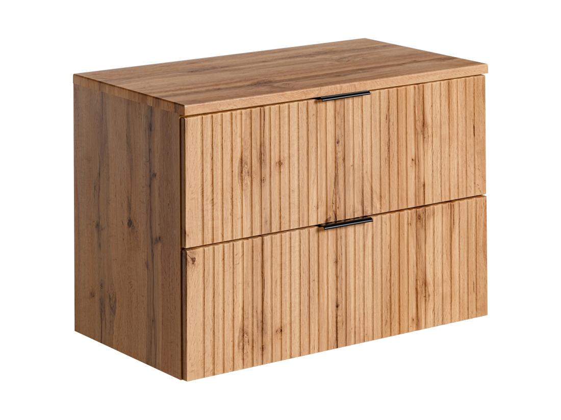 Vente Unique Meuble Sous Vasque Suspendu Strié Avec Planche - Naturel Clair - L80 Cm - ZEVARA