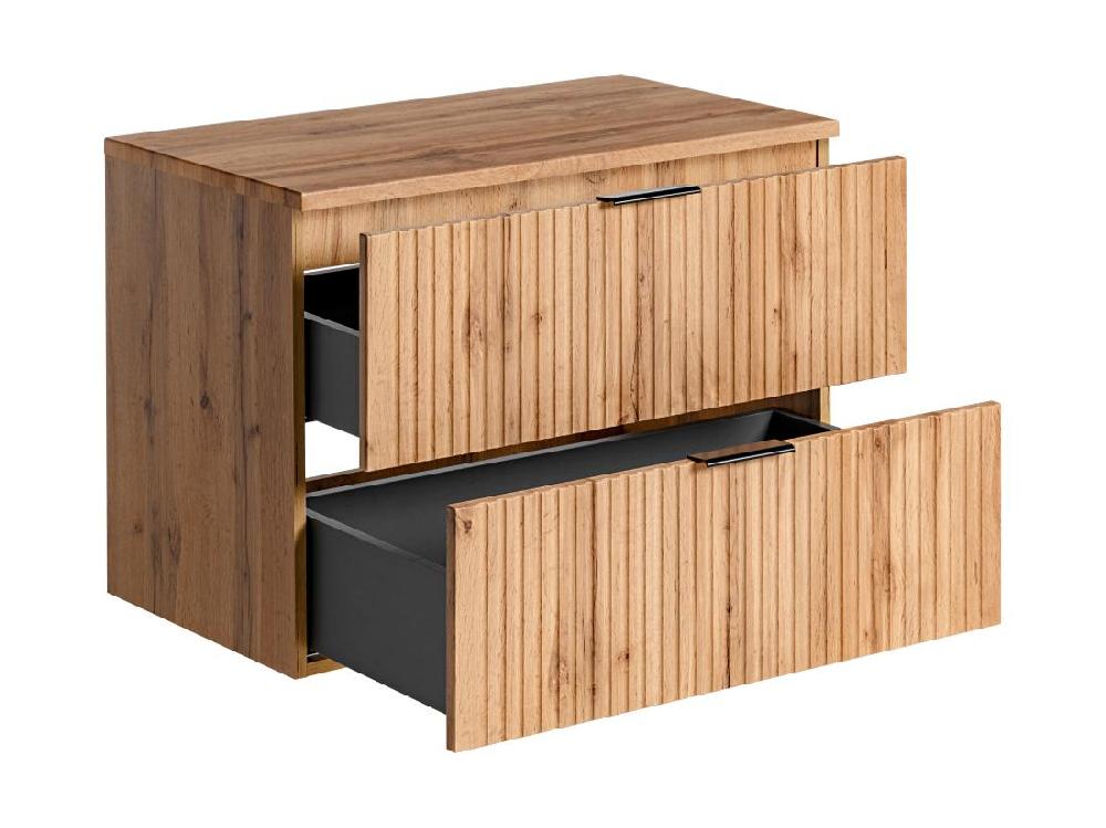 Vente Unique Meuble Sous Vasque Suspendu Strié Avec Planche - Naturel Clair - L80 Cm - ZEVARA