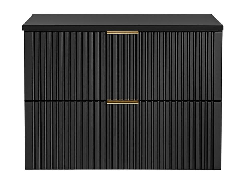 Vente Unique Meuble Sous Vasque Suspendu Strié Avec Planche - Noir - L80 Cm - ZEVARA