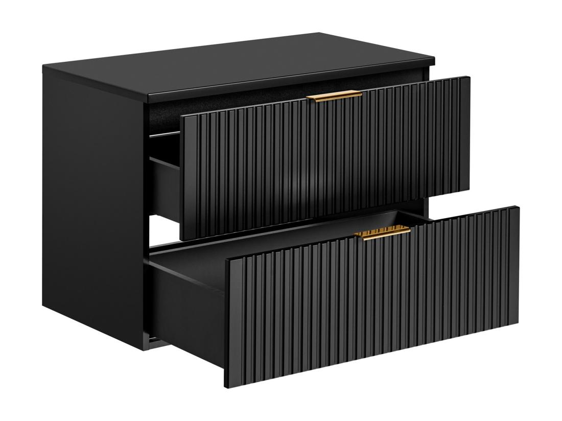 Vente Unique Meuble Sous Vasque Suspendu Strié Avec Planche - Noir - L80 Cm - ZEVARA