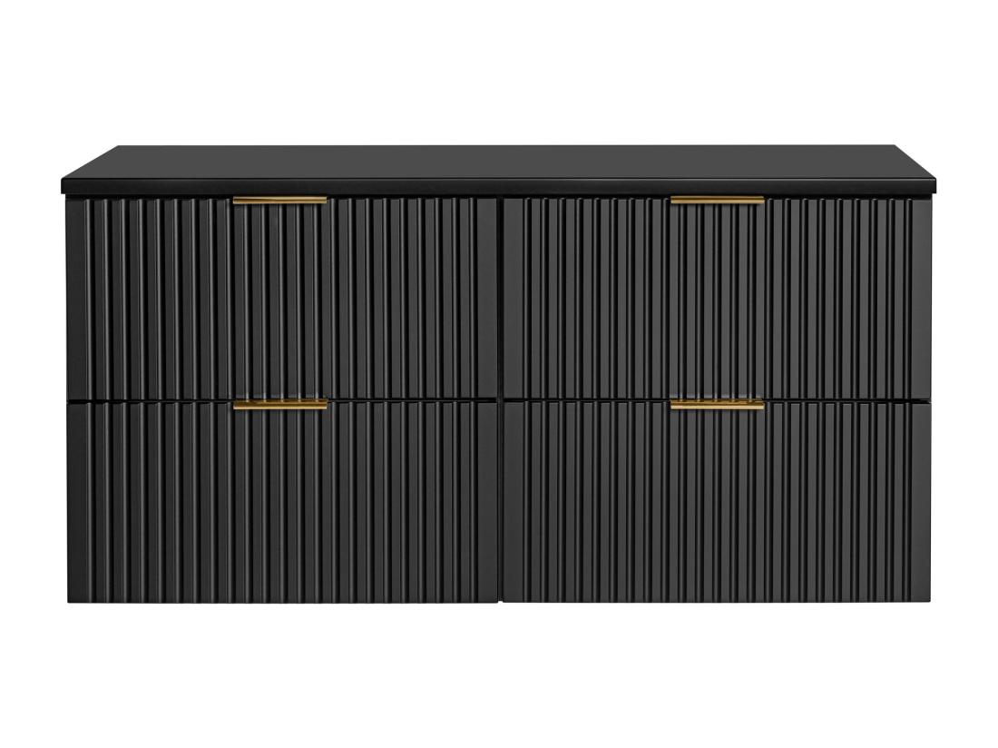 Vente Unique Meuble Sous Vasque Suspendu Strié Avec Planche - Noir - 120 Cm - ZEVARA