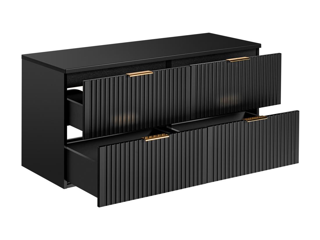 Vente Unique Meuble Sous Vasque Suspendu Strié Avec Planche - Noir - 120 Cm - ZEVARA