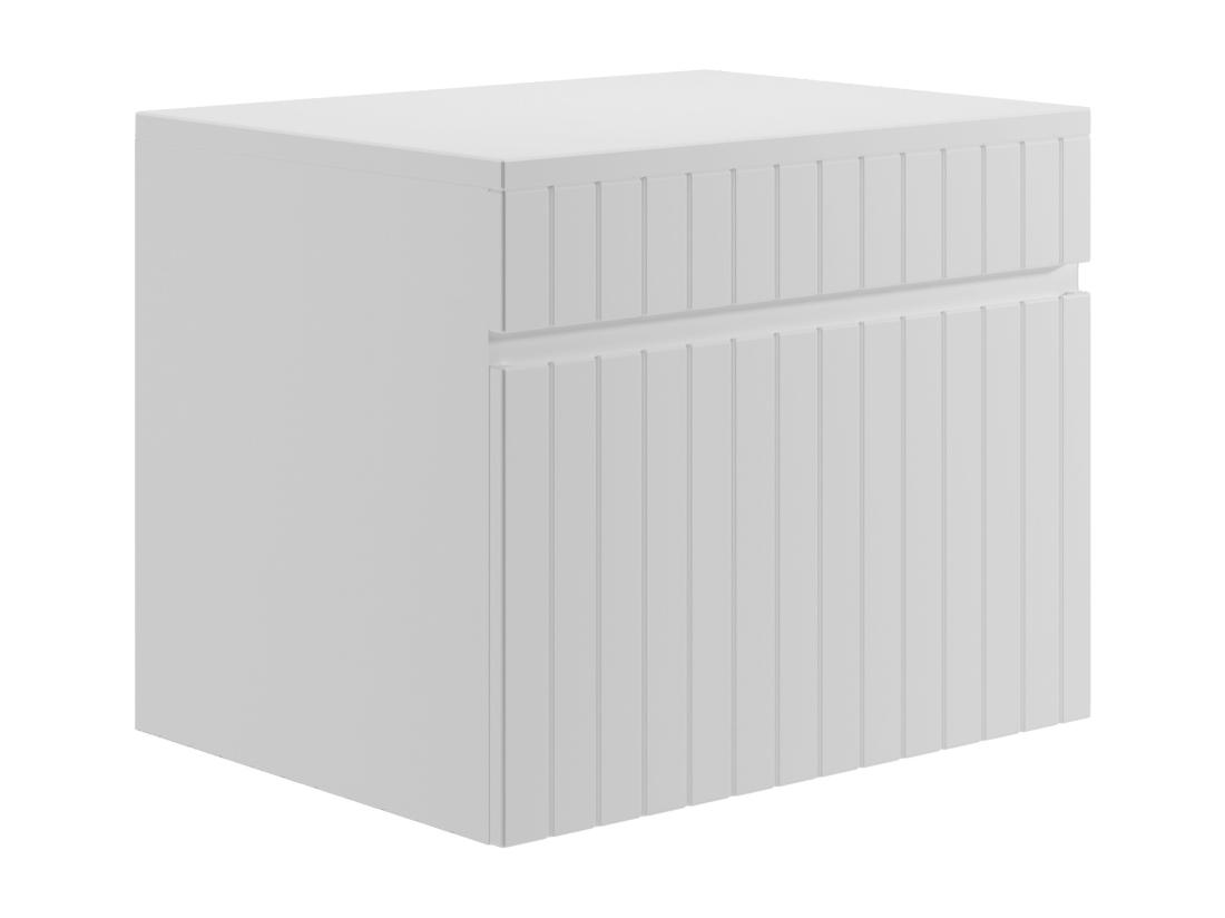 Vente Unique Meuble Sous Vasque Suspendu Strié Blanc Avec Planche - 60 Cm - SATARA