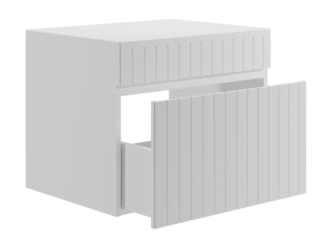 Vente Unique Meuble Sous Vasque Suspendu Strié Blanc Avec Planche - 60 Cm - SATARA