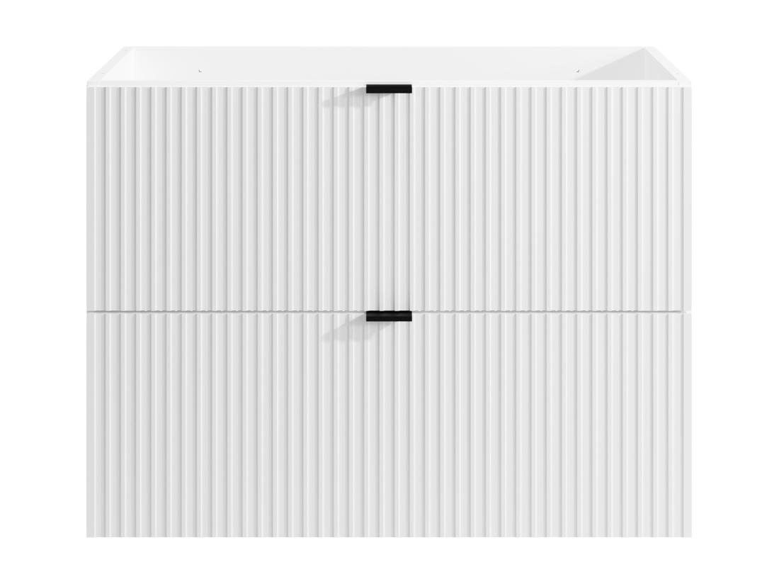 Vente Unique Meuble Sous Vasque Suspendu Strié - Blanc Mat - 80 Cm - ZEVINI
