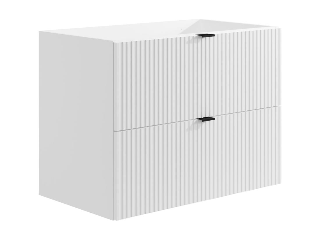 Vente Unique Meuble Sous Vasque Suspendu Strié - Blanc Mat - 80 Cm - ZEVINI