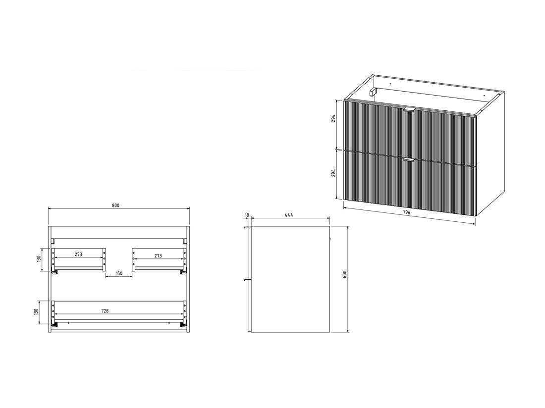 Vente Unique Meuble Sous Vasque Suspendu Strié - Blanc Mat - 80 Cm - ZEVINI