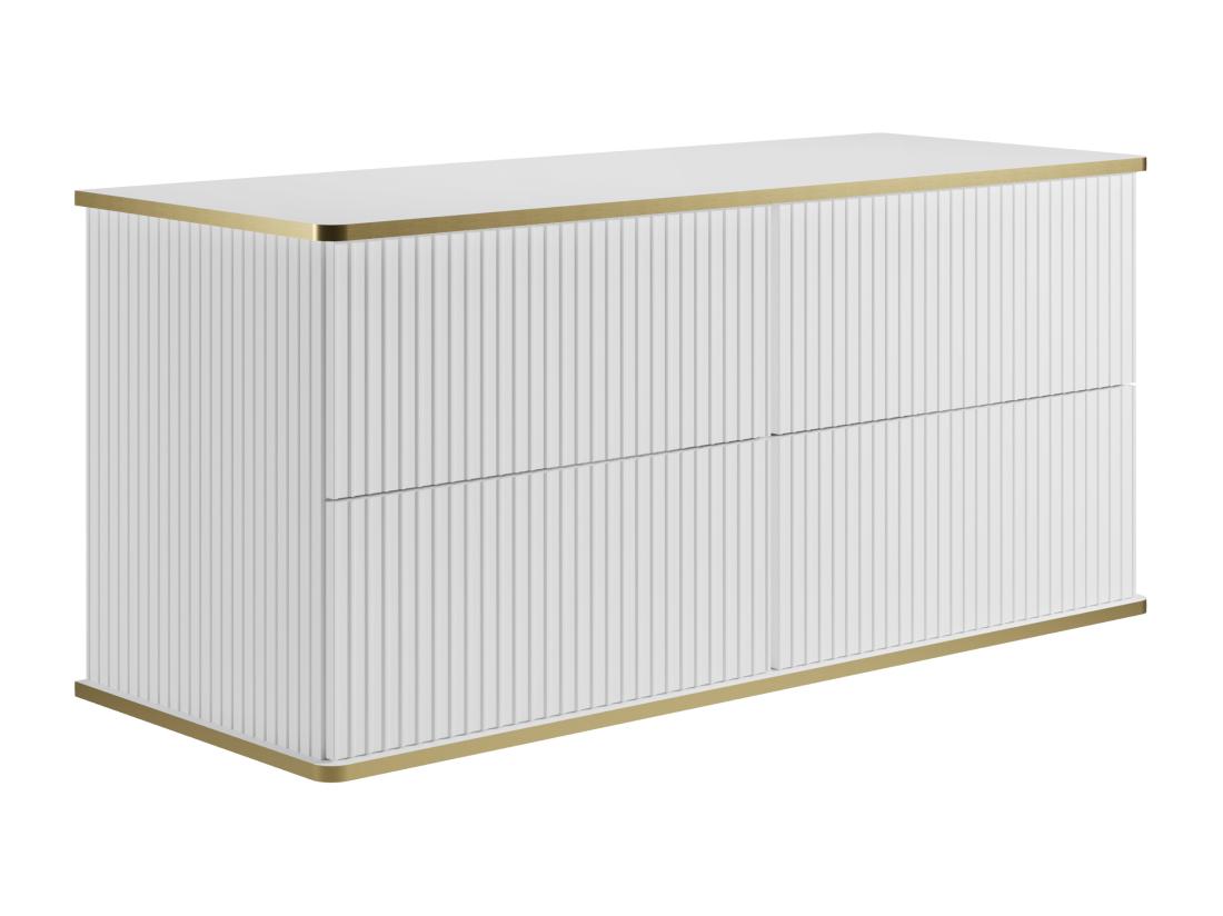 Vente Unique Meuble Sous Vasque Suspendu Strié Liseré Doré - Blanc - 120 Cm - KELIZA