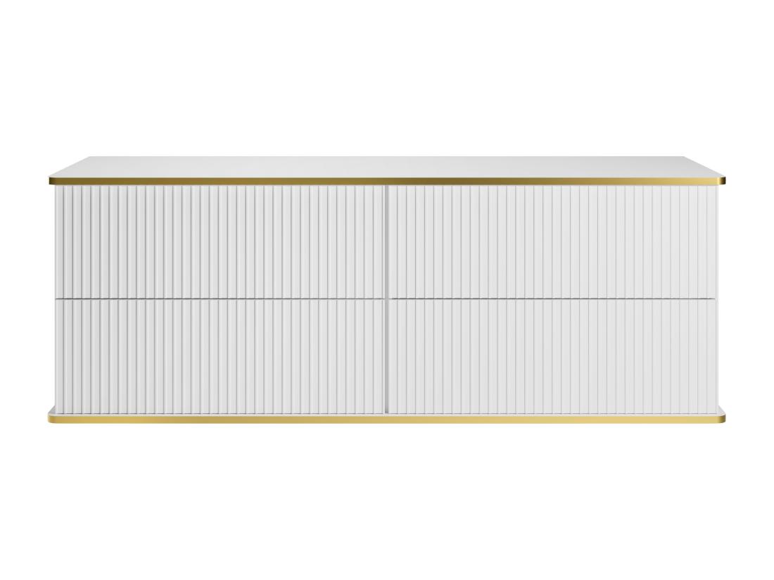 Vente Unique Meuble Sous Vasque Suspendu Strié Liseré Doré - Blanc - 150 Cm - KELIZA