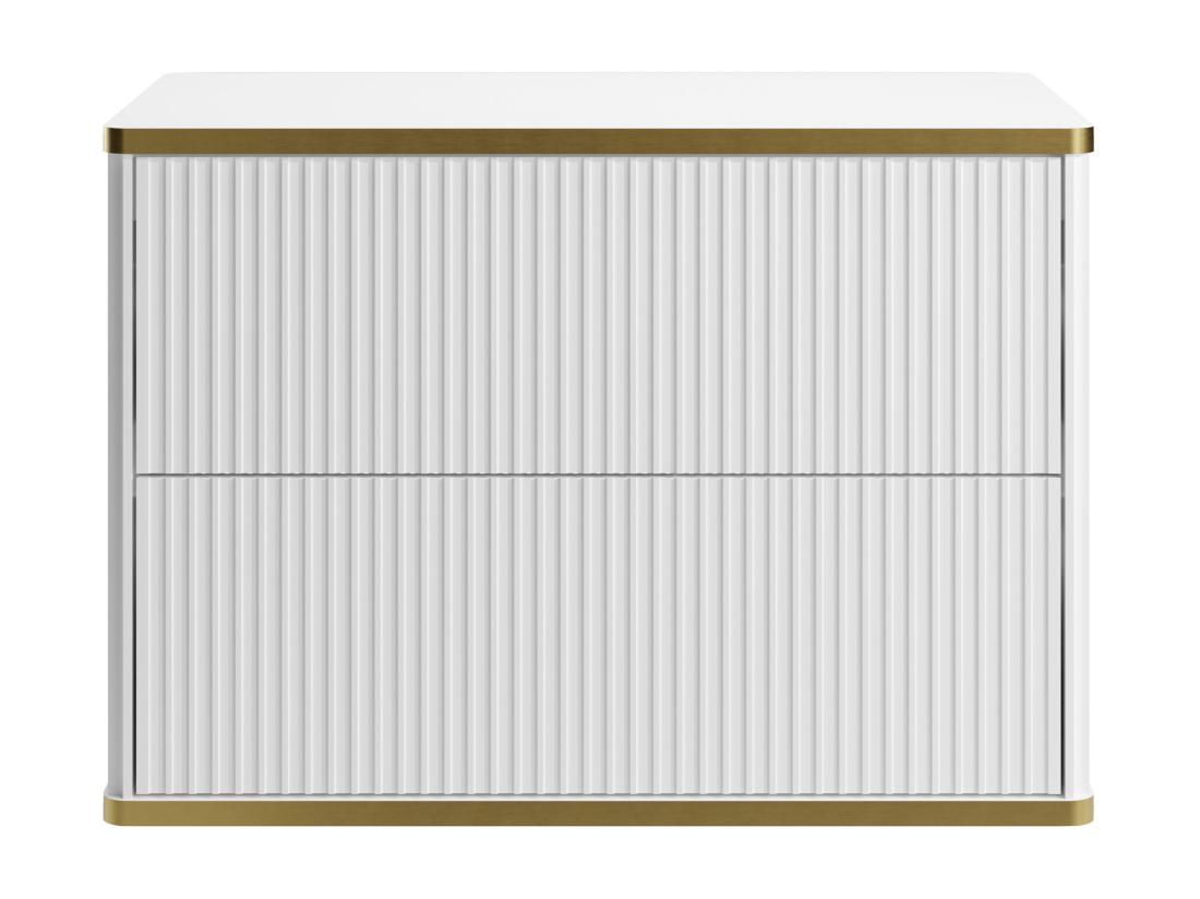 Vente Unique Meuble Sous Vasque Suspendu Strié Liseré Doré - Blanc - L80 Cm - KELIZA