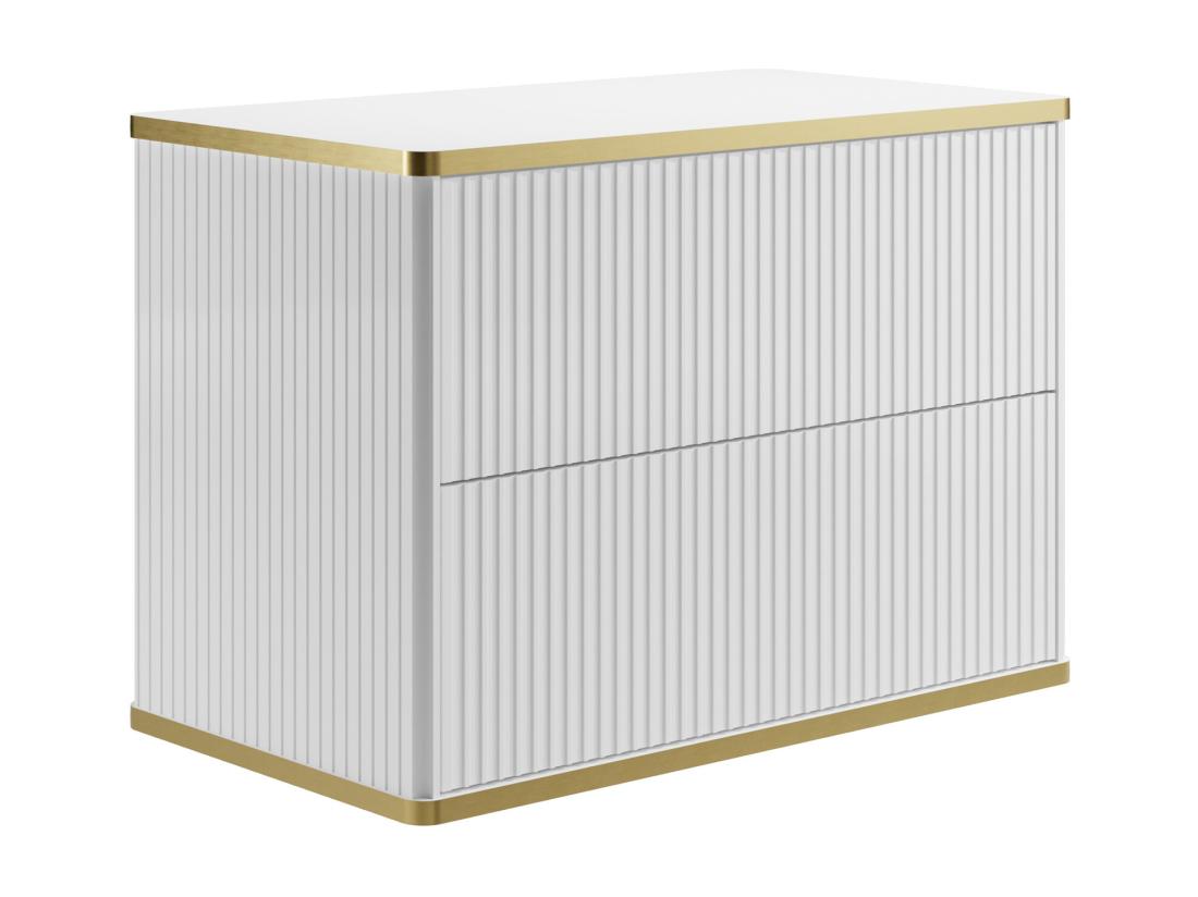 Vente Unique Meuble Sous Vasque Suspendu Strié Liseré Doré - Blanc - L80 Cm - KELIZA