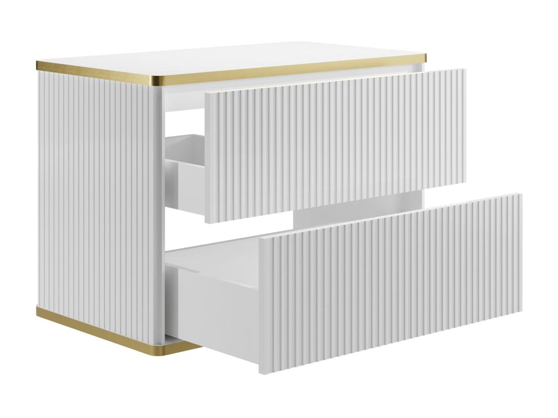 Vente Unique Meuble Sous Vasque Suspendu Strié Liseré Doré - Blanc - L80 Cm - KELIZA