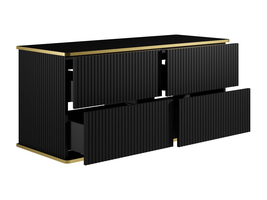 Vente Unique Meuble Sous Vasque Suspendu Strié Liseré Doré - Noir - 120 Cm - KELIZA