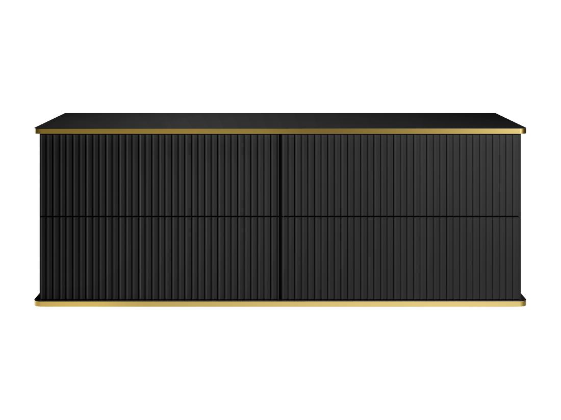 Vente Unique Meuble Sous Vasque Suspendu Strié Liseré Doré - Noir - 150 Cm - KELIZA