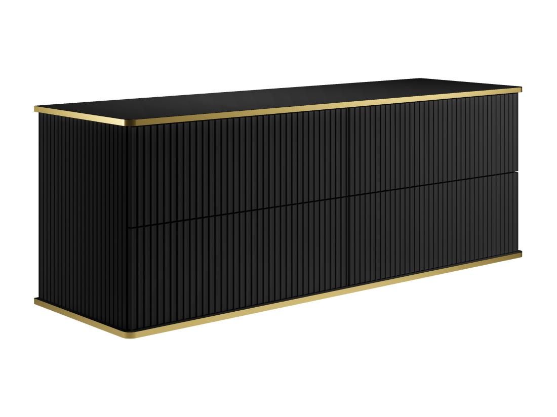 Vente Unique Meuble Sous Vasque Suspendu Strié Liseré Doré - Noir - 150 Cm - KELIZA