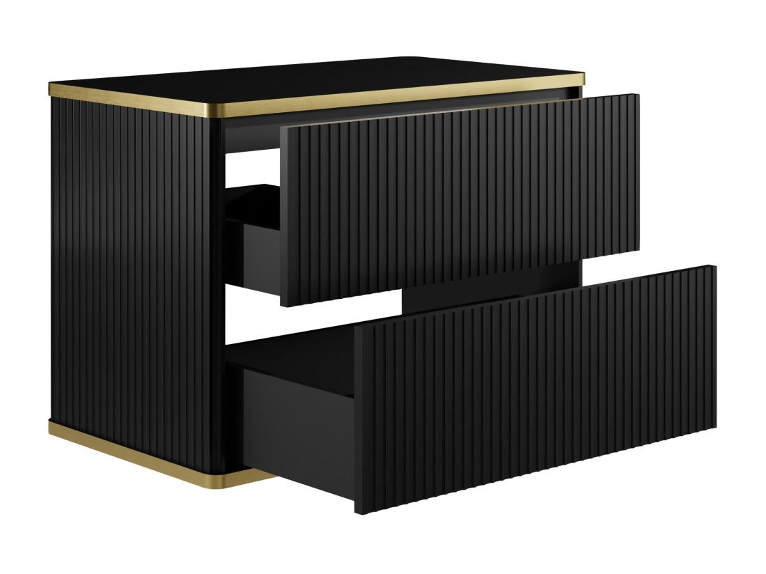 Vente Unique Meuble Sous Vasque Suspendu Strié Liseré Doré - Noir - L80 Cm - KELIZA