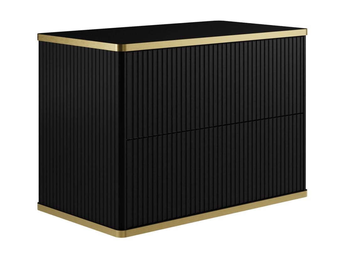 vente unique Meuble sous vasque suspendu strié liseré doré - Noir - L80 cm - KELIZA