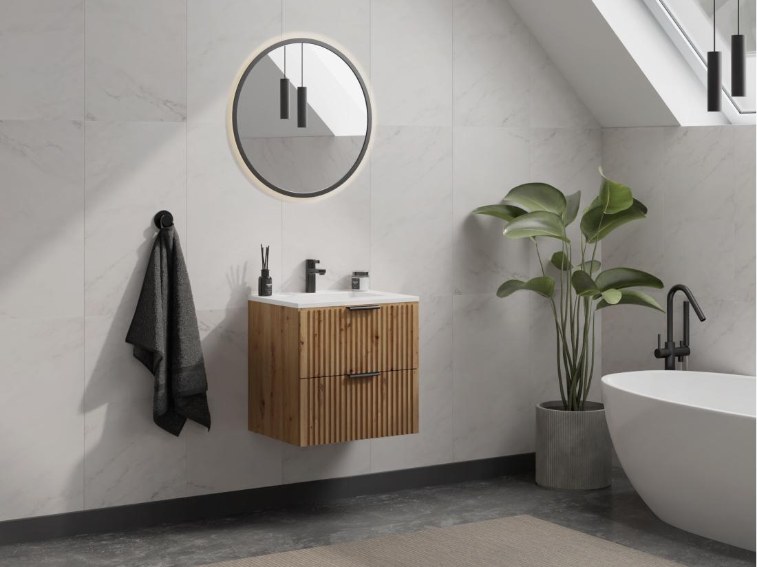 vente unique Meuble sous vasque suspendu strié - Naturel clair - L60 cm - ZEVARA