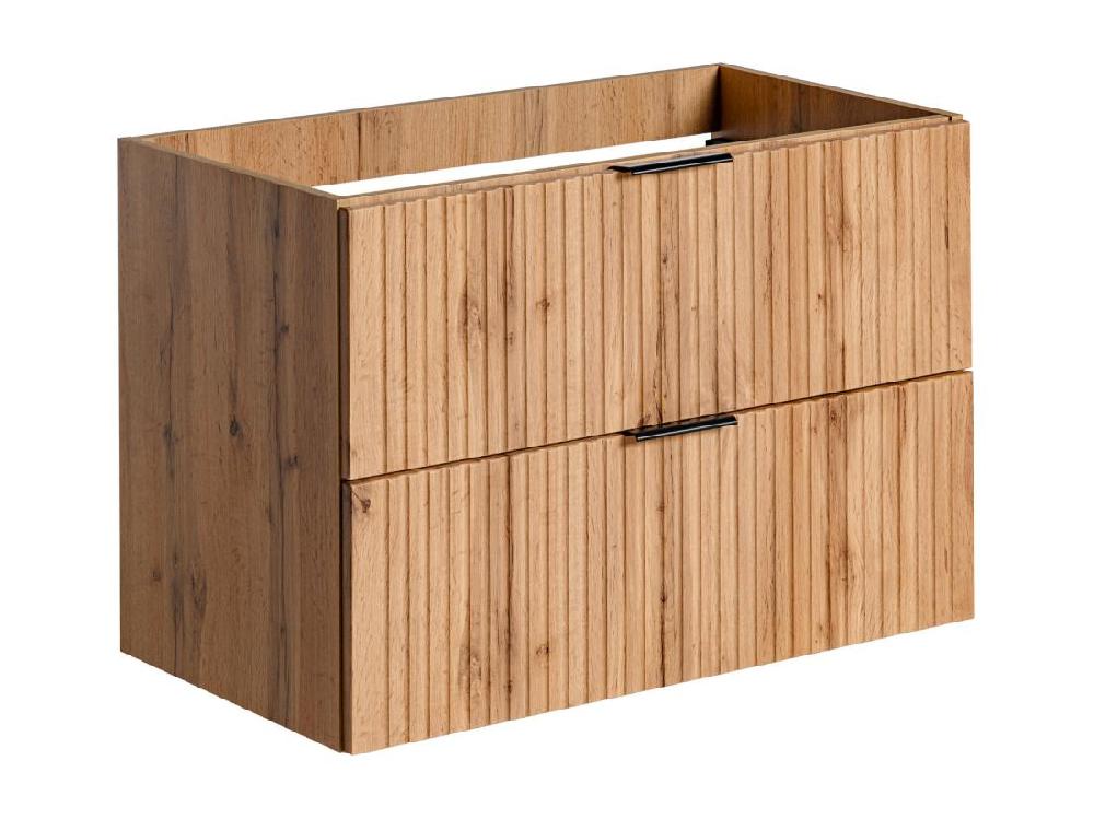 Vente Unique Meuble Sous Vasque Suspendu Strié - Naturel Clair - L80 Cm - ZEVARA