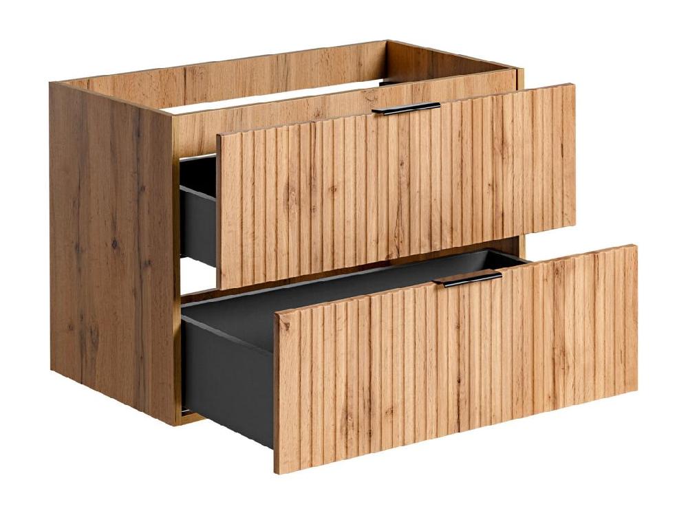 Vente Unique Meuble Sous Vasque Suspendu Strié - Naturel Clair - L80 Cm - ZEVARA