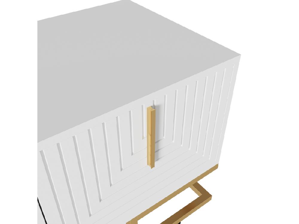 Vente Unique Meuble TV 170 Cm - Avec étagères Réglable - Poignées Et Pieds Dorés - Blanc