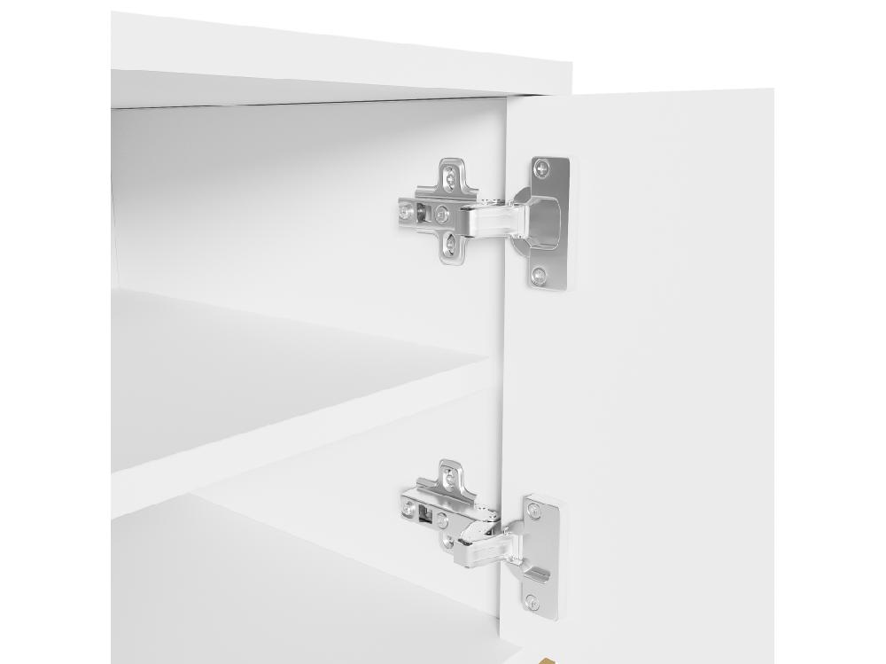 Vente Unique Meuble TV 170 Cm - Avec étagères Réglable - Poignées Et Pieds Dorés - Blanc
