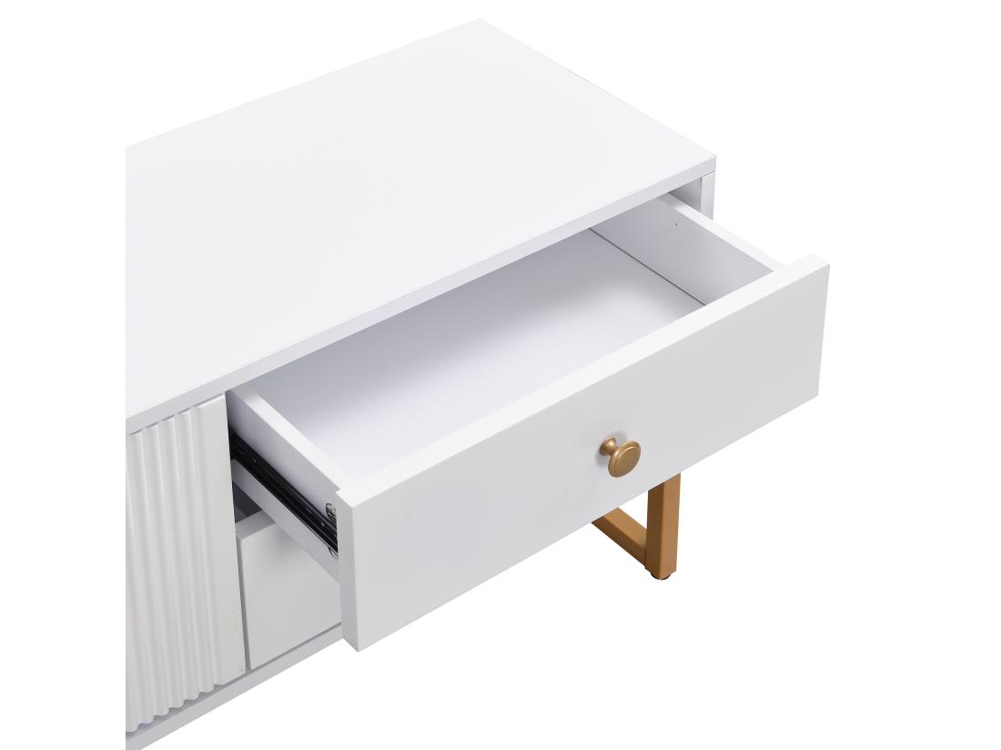 Vente Unique Meuble TV 175 Cm - 2 Portes Texturés Et 4 Tiroirs - En MDF - Blanc