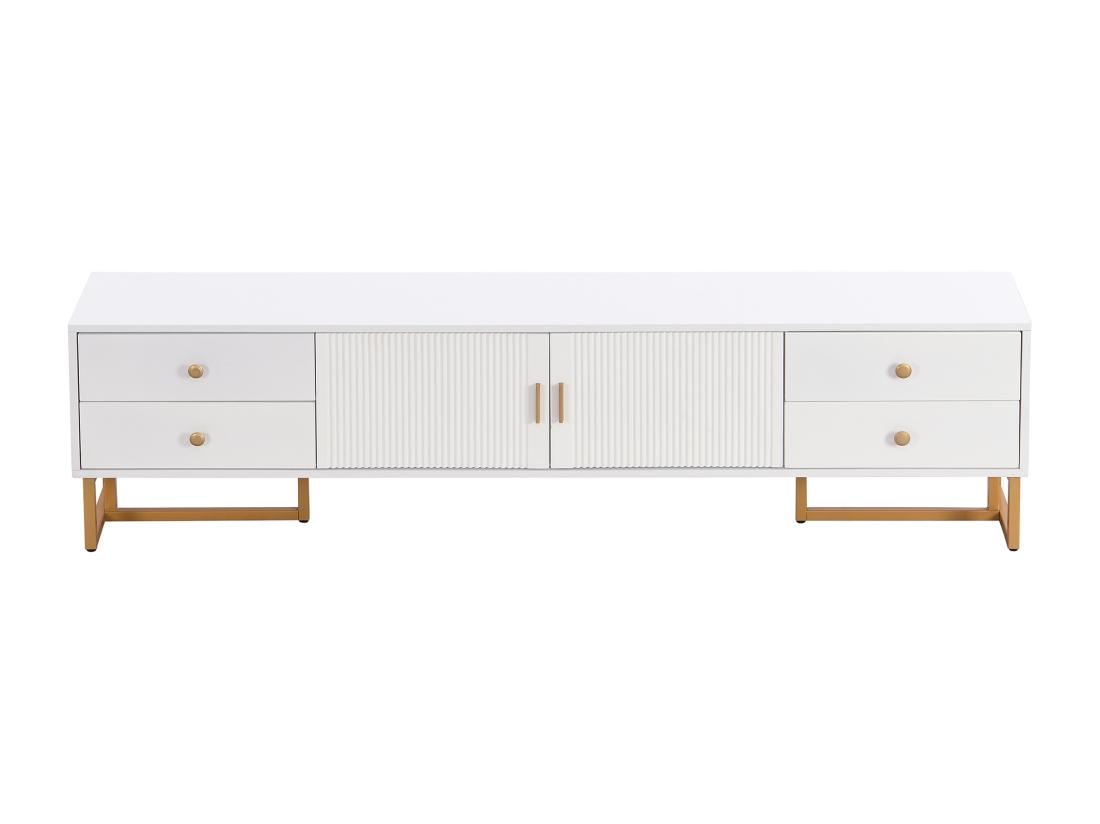 vente unique Meuble TV 175 cm - 2 portes texturés et 4 tiroirs - en MDF - Blanc