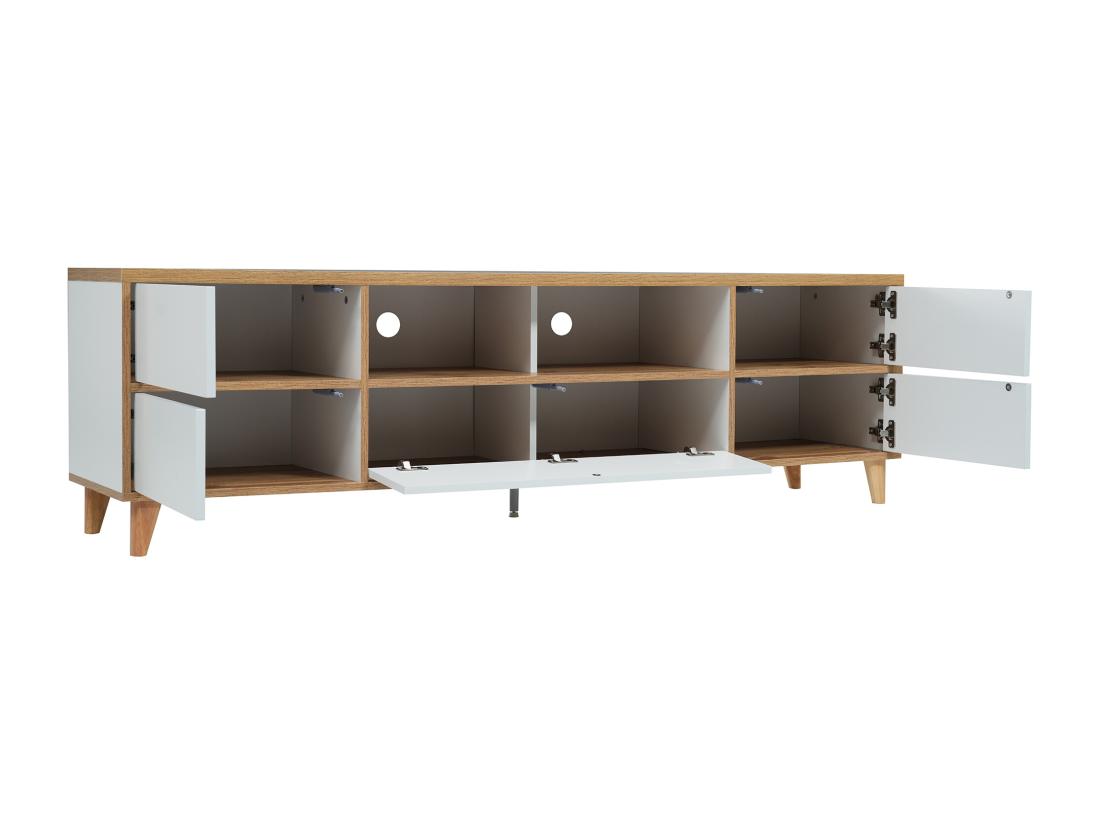 Vente Unique Meuble TV 175cm - 5 Portes + 2 Compartiments - Style Contemporain - Naturel & Blanc