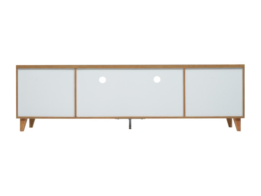 Vente Unique Meuble TV 175cm - 5 Portes + 2 Compartiments - Style Contemporain - Naturel & Blanc