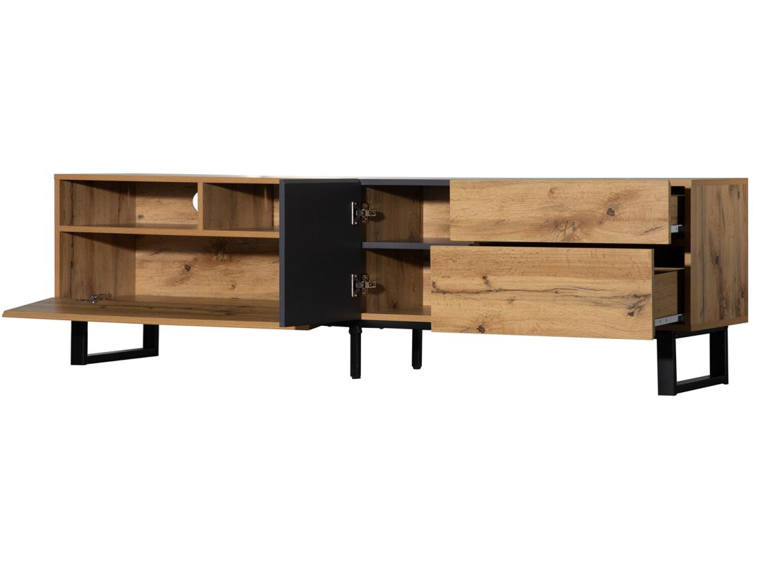 Vente Unique Meuble TV 180cm - 2 Tiroirs & 5 Compartiments - Style Industriel - Naturel