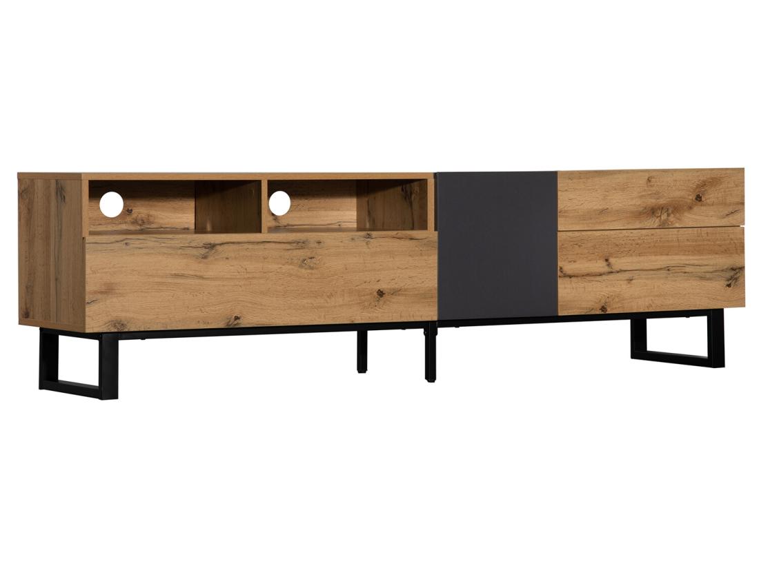 vente unique Meuble TV 180cm - 2 tiroirs & 5 compartiments - style industriel - Naturel