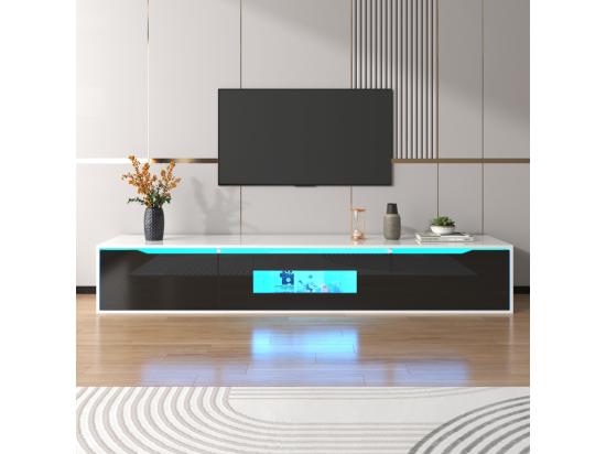 Vente Unique Meuble TV 180cm Avec Lumière LED à Couleurs Changeantes - 3 Grands Compartiments - Noir